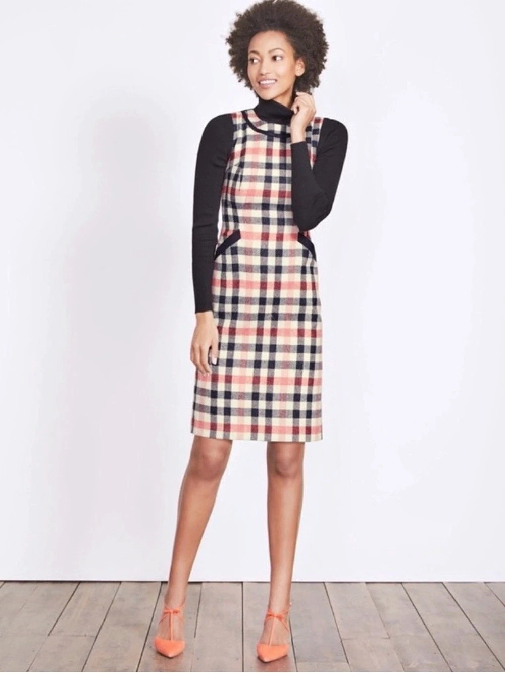 BODEN Deborah Tweed Wool Plaid Shift Dress Sleeveless UK 10L / US 6L